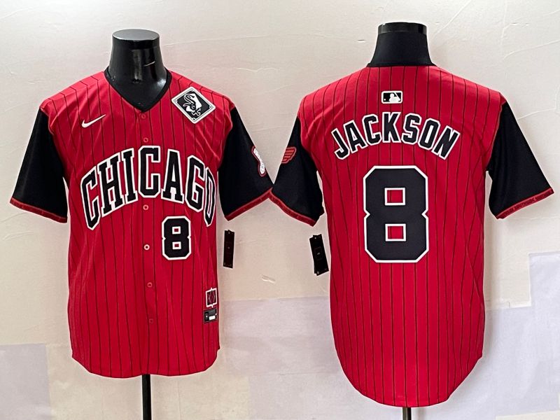 Men 2025 Chicago White Sox 8 Jackson Red Stripe Joint Name Nike MLB Jersey style 38
